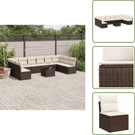 The Living Store 11-tlg. Garten-Sofagarnitur mit Kissen Braun Poly Rattan - Gartentisch (1/5)