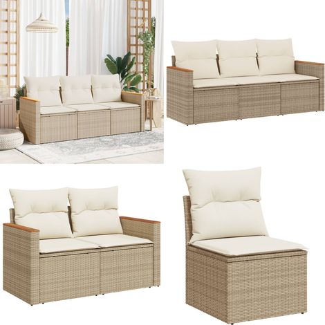 Salon de jardin avec coussins 3 pcs beige résine tressée - Salon De Jardin - Mobilier De Jardin - Salon Extérieur - Ensemble De Canapés - Canapé D'extérieur - Home & Living (1/5)