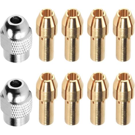 Lot de 10 pinces de serrage en laiton pour Dremel, remplacement pour le kit d'écrous de perçage rotatifs à changement rapide 4485 (0,8/1,2/1,5/1,8/2,0/2,4/3,0/3,2 mm). (1/5)
