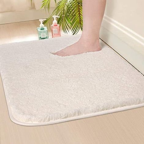 Tapis de Bain ZARCKER Épais Moelleux Ultra-Absorbant, Anti-Dérapant Lavable en Machine, Grande Serviette de Sol pour Salle de Bains, Décor Douche et Vasque, 50x80 cm, Blanc Crème (1/5)