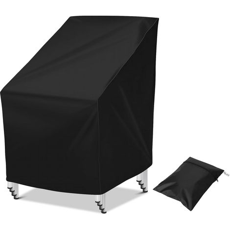 Gartenstuhl-Überzug – 1 Stück – 210D Polyester – wasserdicht und UV-beständig – für 4 stapelbare Stühle – Schwarz, 64 x 64 x 70/120 cm (1/5)