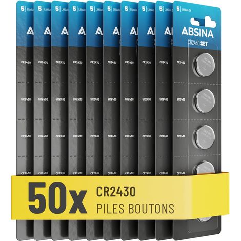 50x Piles 2430 Lithium 3V Longue durée - Pile CR2430 3V étanches - Pile CR 2430 - Piles CR2430 Lithium (1/5)
