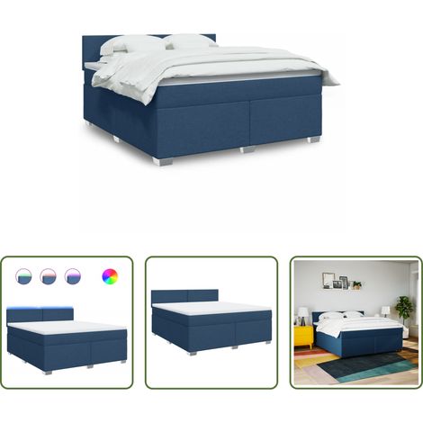 vidaXL LED-Beleuchtung - Boxspringbett mit Matratze Blau 180x200 cm Stoff (1/5)