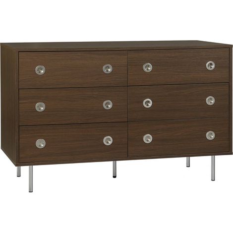 Vintage dresser with wood decor and stainless steel, 6 drawers walnut 120x40x78 cm - Shelby
