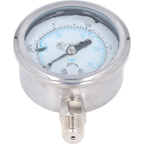 Vakuummeter 0-2,5 MPa, transparentes Zifferblatt, Genauigkeit 2,5, 1/4 NPT-Anschluss, Edelstahlgehäuse, industrielles Druckmessgerät. (1/5)
