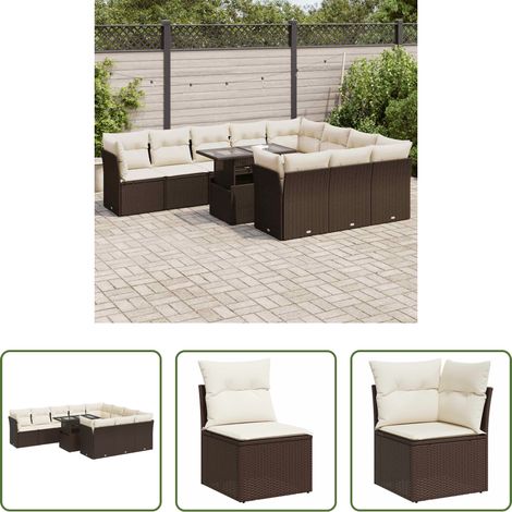 Gartenmöbel - 11-tlg. Garten-Sofagarnitur mit Kissen Braun Poly Rattan (1/5)