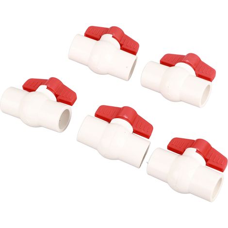 Lot de 5 vannes à bille plates en PVC avec poignée en T pour l'alimentation en eau des piscines, 20 mm / 0,8 po (1/5)