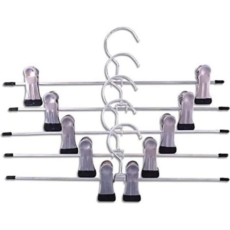 10 Stück Kleiderbügel mit starken Antirutsch-Clips und 360° drehbarem Haken für Hosen, Socken, Röcke, Mäntel, rutschfeste Oberfläche, Schwarz (1/3)