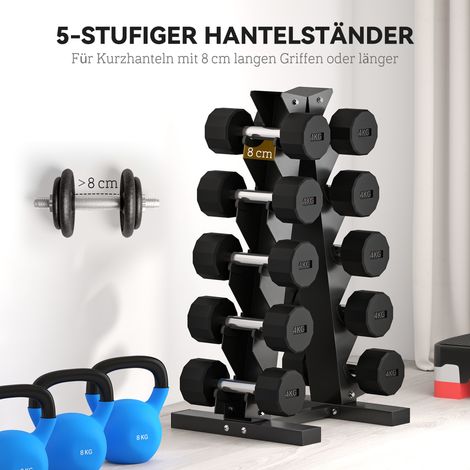 Porte-haltères pour 10 poids, 5 niveaux, cadre en acier robuste, charge max 100 kg, noir, 66 x 35 x 33 cm (1/5)
