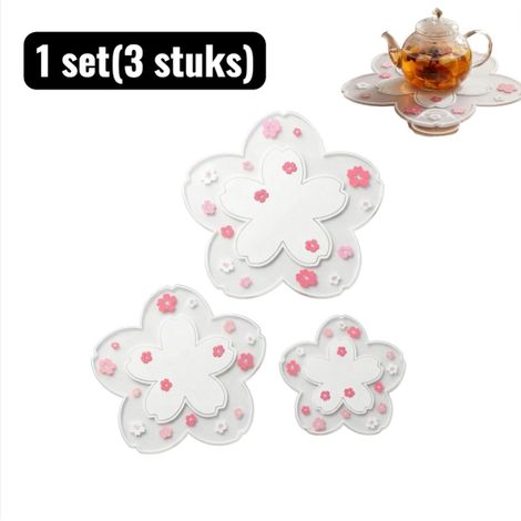 1 set de 3 sets de table japonais design fleur de cerisier, dessous de plat en PVC résistants à la chaleur pour assiettes, bols et tasses, nappes déperlantes pour un usage quotidien, blanc (1/5)