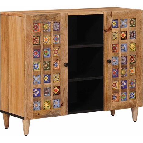 Sideboard mit Regal Natur 90 x 33 x 75 cm Massivholz Mango vidaXL