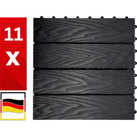 X 11 Dalles de terrasse WPC 30x30 cm Noir - Lot de 11 - Effet 3D