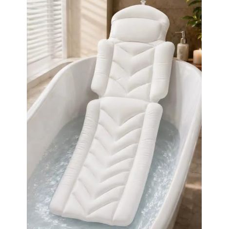 Coussin de Bain, 134x41cm, Blanc, très élastique, pour Spa et Bain Thermal  Avec sac de rangement soutient tout le corps confortable.