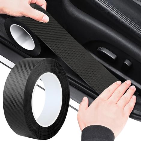 Autocollant de seuil de portière en fibre de carbone, protection noire pour seuil de portière de voiture, film de protection autocollant pour protection de la peinture de la portière de voiture (1/5)