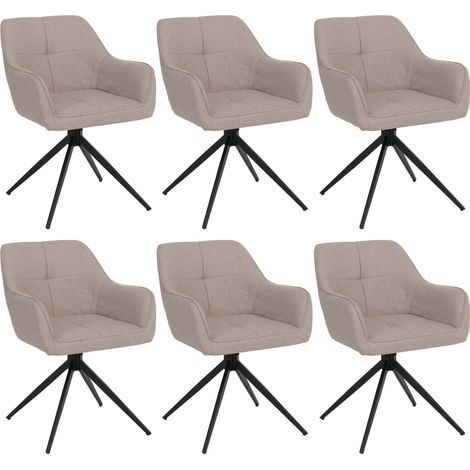 Set da 6 sedie da pranzo HHG-983, sedia da cucina con braccioli, girevole con funzione di posizionamento automatico, stoffa/tessuto (270 g/m²), beige (1/5)