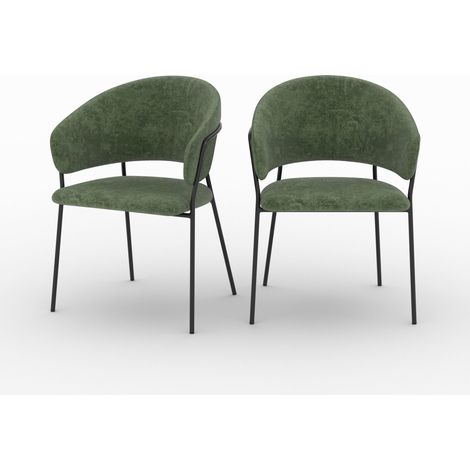 Lot de 2 chaises en tissu vert sapin et pieds en métal noir - Amaya (1/5)