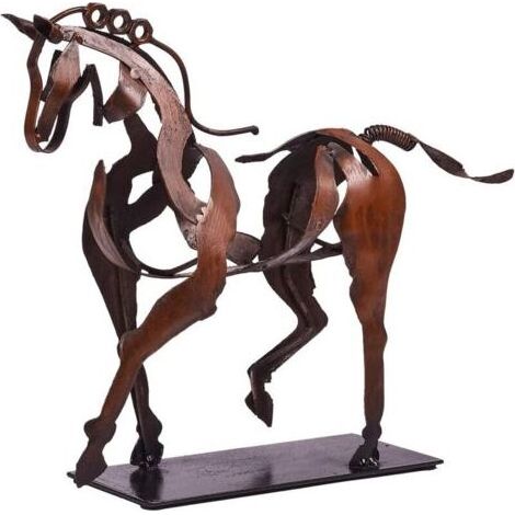 Sculpture en métal cheval fait main – Décoration rustique pour maison et bureau – Finitions vieillies et peinture artisanale (1/3)