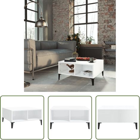 INLIFE Table basse Blanc brillant 60x60x30 cm Aggloméré (1/5)