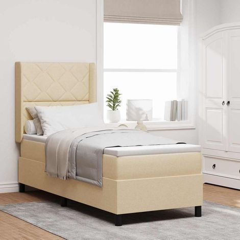 Cama Box Spring LED con cabecera Crema 80 x 200 cm tela (1/5)