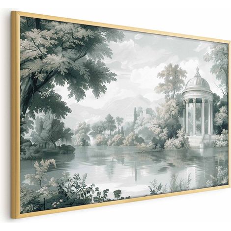 Poster – Landschaft mit Park und See in Retro-Grüntönen (1/4)