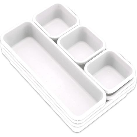 Bardusch-Lot de 8 bacs de rangement emboîtables en plastique pour cuisine, bureau, maquillage, vêtements, bijoux, salle de bain, blanc (1/5)