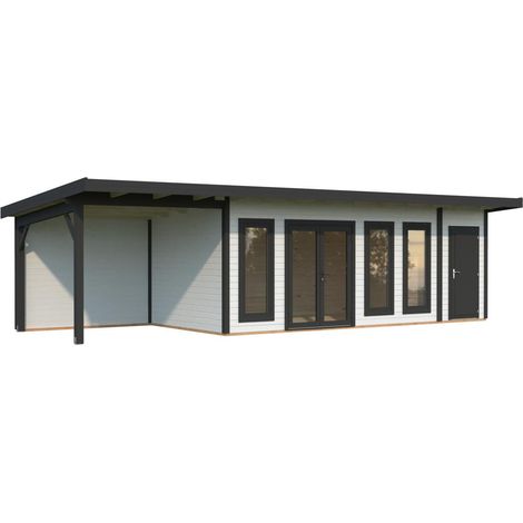 Abri de jardin en bois Aurelia 19,2+7,9 m2 Peint blanc + anthracite (1/5)