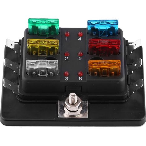 6-fach Sicherungskasten mit LED-Anzeige, Flachsicherungshalter für Auto, Transporter, Boot, Schifffahrt – Elektrischer Schutzsatz mit Kontrollleuchte (1/5)