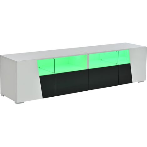 Meuble TV suspendu noir et blanc 180 x 38,5 x 45 cm avec LED, 2 tiroirs, 2 armoires et étagères ouvertes pour TV jusqu'à 80 pouces (1/5)