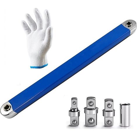 Extensión en ángulo recto, 38 cm (15 pulgadas), acero al carbono, incluye guantes y es compatible con llaves de vaso de 1/4", 3/8" y 1/2". (1/5)