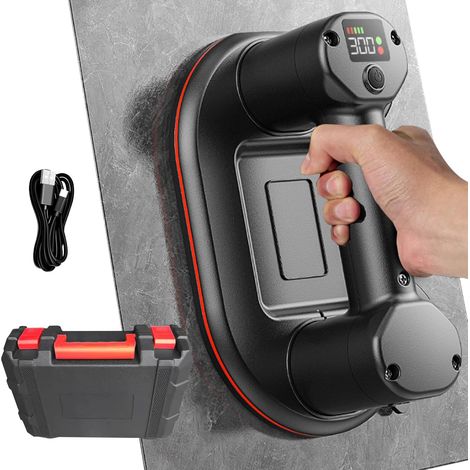 Ventouse à Batterie pour Carreaux, Ventouse électrique Longueur 24 cm, Ventouse à Vide Portable Numérique pour Professionnels, 2 Moteurs, Force d’Aspiration de 300 kg, Écran LCD