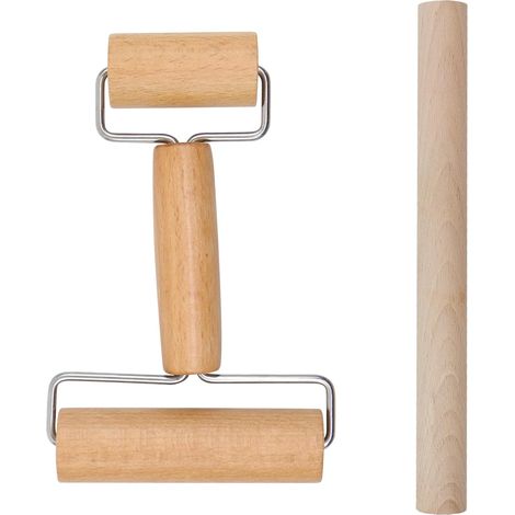 Wooden Rolling Pin, Set of 2, Small Rolling Pin with Handle, Large Rolling Pin, Suitable for Hand Spreading Dough, Pizza Making, (1/5)