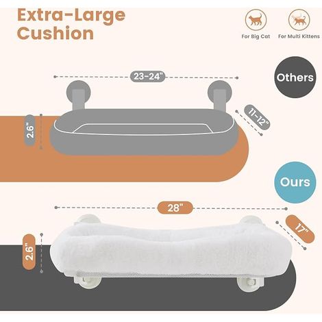 Gardner Hamac Chat Fenêtre avec Coussin Blanc, 71x43cm 4 Ventouses Lit Suspendu pour Chat, 25 kg (1/3)