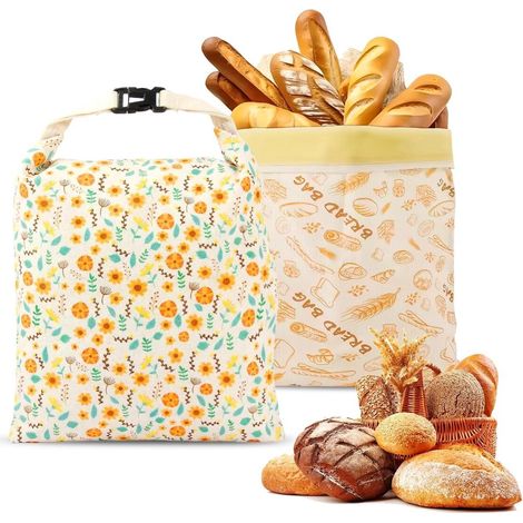 Set di 2 sacchetti per il pane in cera d'api - 43 x 33 cm - Grandi e portatili - Sacchetti per la conservazione in cera d'api naturale - Riutilizzabili - Sacchetti in cotone rivestito - Per conservare (1/5)