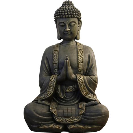 Grande Statue Bouddha Zen 40 cm - Excellente Finition, Peinture Effet Patiné, en Résine - Bel Objet de Décoration et Feng Shui pour la Maison - Idée Cadeau Porte Bonheur