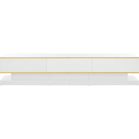 TV-Lowboard 200x40x40 cm mit 3 Schubladen, Hochglanz Warmweiß und goldener Kante MODENUIT (1/5)