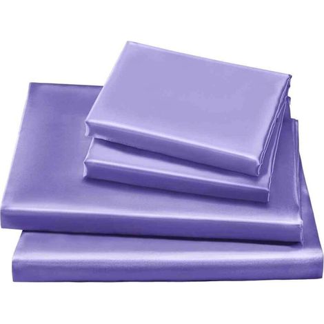 Parure Lit Double Satin de Soie Violet Luxe Confortable avec Drap-Housse. Drap Plat. Taies (1/5)