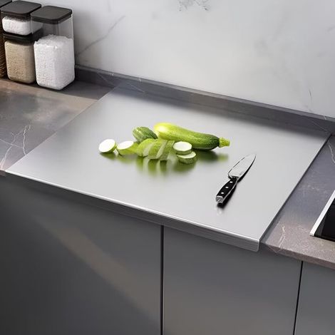 Planche à découper en acier inoxydable 40 x 30 cm – Avec rebord – Grande planche de cuisine pour viande, légumes, fruits et pâtisserie (1/5)
