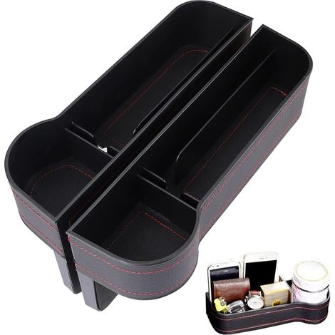 Lot de 2 organiseurs d'espace pour siège auto, console centrale, installation facile et rapide, rangement auto (noir). (1/5)