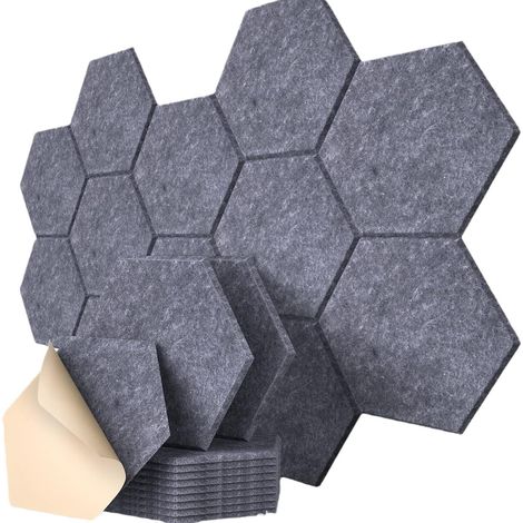 Panneaux muraux acoustiques hexagonaux, autocollants, pour bureaux et salles de jeux, 30,5 x 25,4 x 1 cm, gris foncé, 12 pièces (1/5)