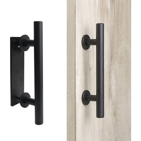 Poignée de porte coulissante double face noire de 30 cm, mate, pour portes en bois et portes d'armoires. (1/3)