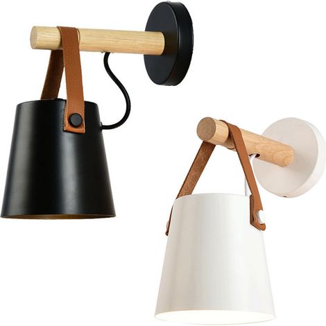 E27 moderne métal applique style ferronnerie ceinture en bois créative Nordic Lighting suspension (noir) (1/5)