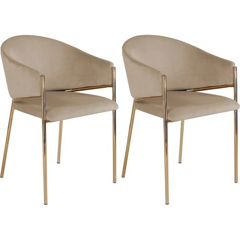 Lot de 2 chaises avec accoudoirs en velours et métal doré - Beige - ORDIDA (1/5)