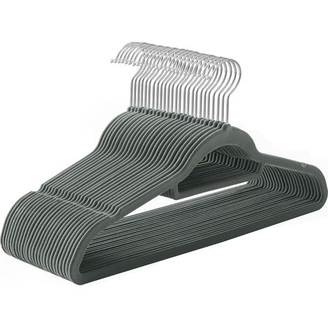Cintres en velours, lot de 50, antidérapants, épaisseur 0,6 cm, gain de place, crochet pivotant à 360°, longueur 43,5 cm, pour manteaux, chemises, robes, pantalons, Gris (1/5)