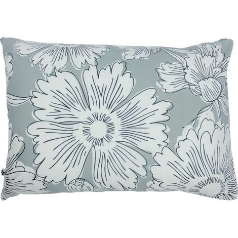 Taie d'oreiller 50x70cm coton imprimé recto floral verso rayé vert sauge et blanc - TAMIA