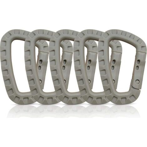 Ahlsen Lot de 5 mousquetons, Mousqueton Plastique, Mousqueton Tactique, Mousqueton Militaire, Mousquetons en Plastique Dur de qualité supérieure, Robustes, Forme en D multifonctionnelle (1/5)