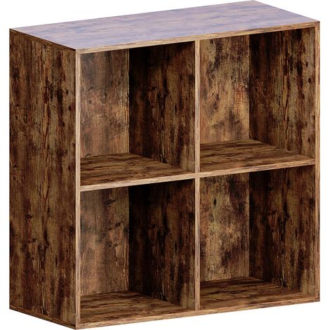 Durham 4 Cube Bookcase Shelf Wooden Display Storage Rack Free Standing Shelf Unit, Dark-Wood-0-Baskets (1/5)