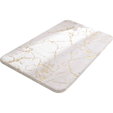 Fußmatte und Eingangsteppich, Marmor-Badematte, 40,6 x 61 cm, weich, rutschfest, wasserabsorbierend, Bodenmatte, Türmatte, maschinenwaschbar, Duschmatte, Badezimmerteppich – Weiß