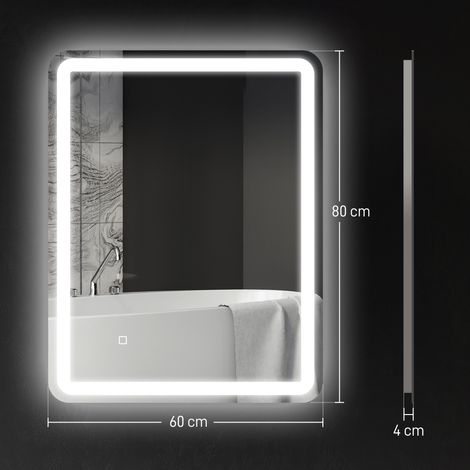 Miroir de salle de bain lumineux, tactile, antibuée, à intensité variable, 3 couleurs d'éclairage, 60 x 80 cm, argent (1/5)