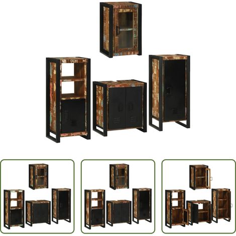 vidaXL Meubles en bois - Ensemble de mobilier de salle de bain 4 pcs Bois massif recyclé (1/5)