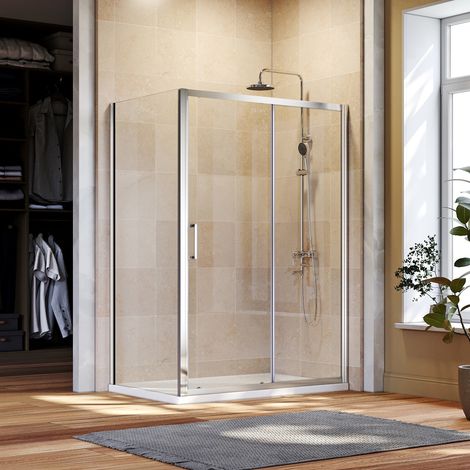 ELEGANT 1200mm Sliding Shower Cubicle Walk in Glass Enclosure 700mm Side Shower Door 8mm Nano Bathroom Cabin with Anti-Slip Shower Base Tray 1200x700mm and Waste Trap (1/5)
